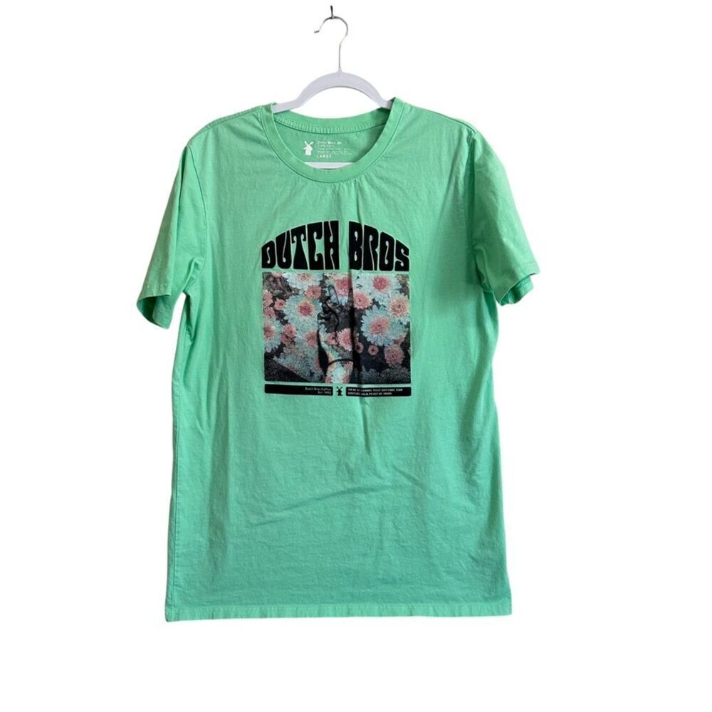 Dutch Bros Womens‎ History Month Crewneck T-Shirt SZ L Neon Green Casual Graphic